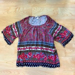 🌺 2/$20 Forever 21 floral boho blouse top red, black, and blue size small